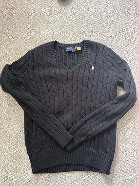 Ralph Lauren Black Cable-Knit V-Neck Sweater